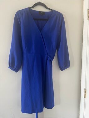 J Crew Royal Blue Wrap Mini Dress 2 Tie Waist Career Office Business Casual